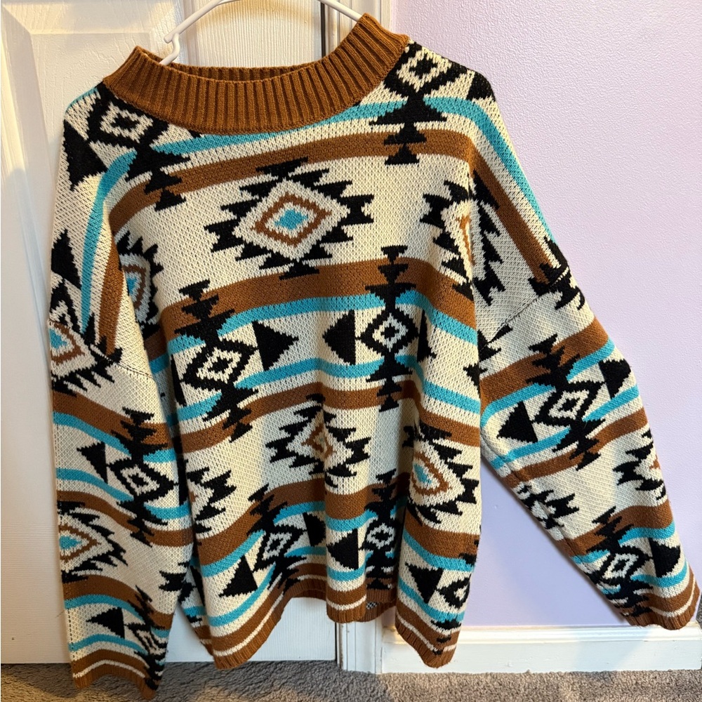 Savanna Jane Knit Sweater in Brown and Blue
